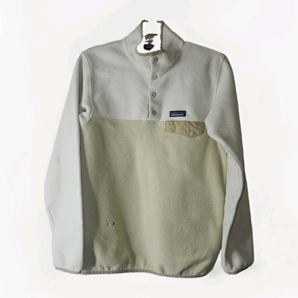 Patagonia Synchilla Women's Fleece Pullover Sweater M White Beige Snap Buttons